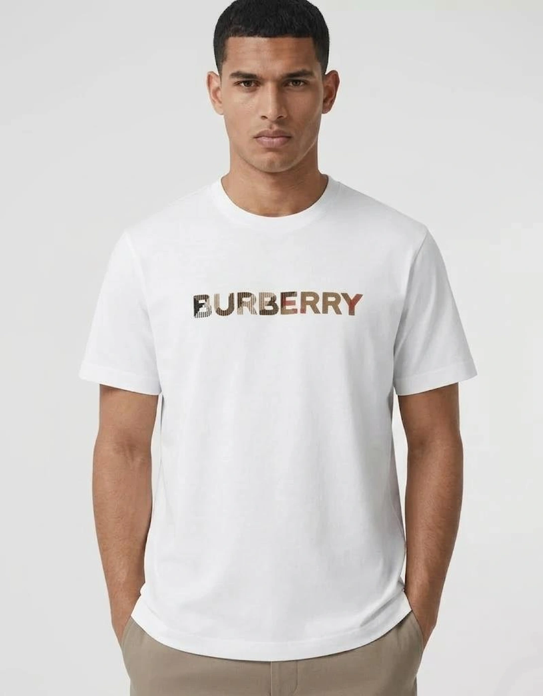 Burberry Check Logo Embroidered T Shirt White