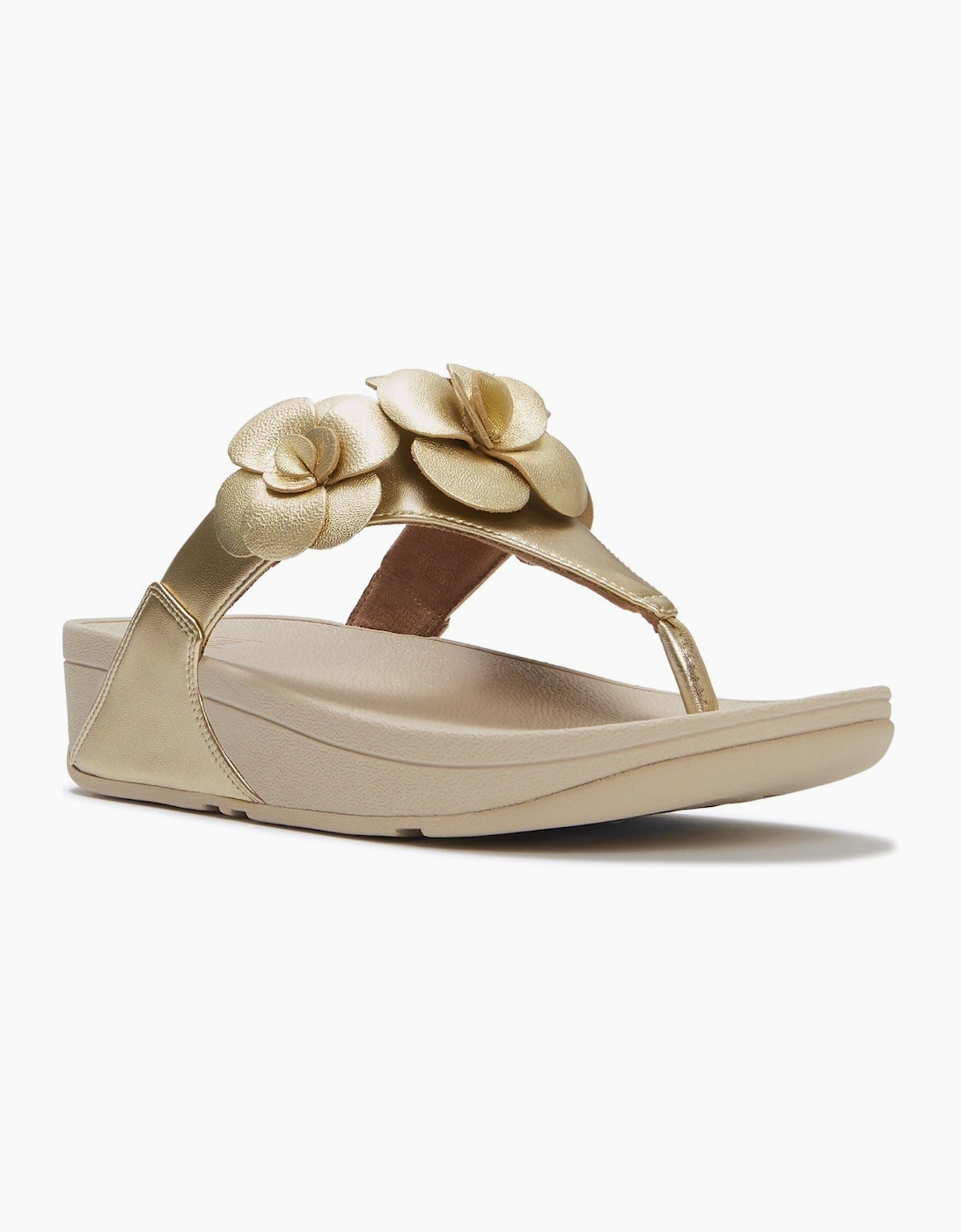 Fitflop Women's Gold Lulu Flower Toe-Post Polyurethane Platino Sandals - Size: 7