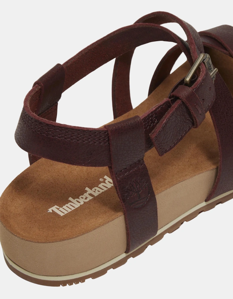Timberland Malibu Waves Cross Strap Full Grain Leather Womens Sandals - Burgundy