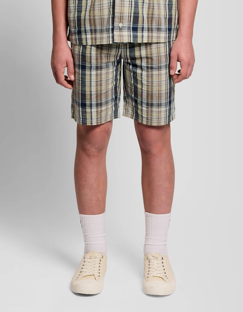 Linen Blend Check Shorts