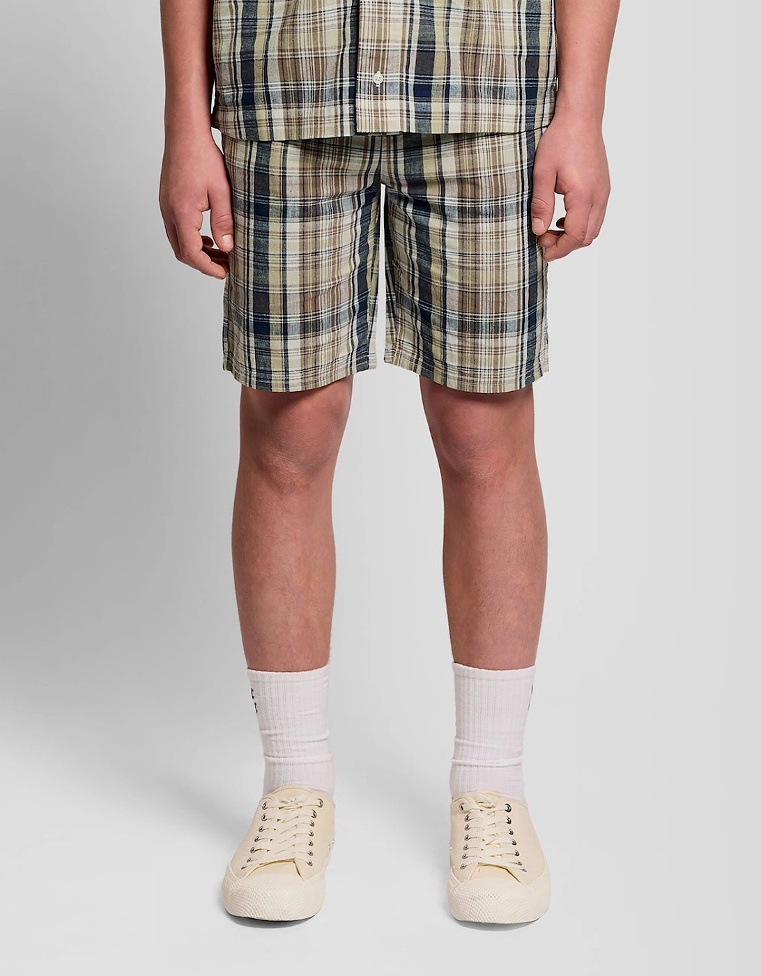 Linen Blend Check Shorts