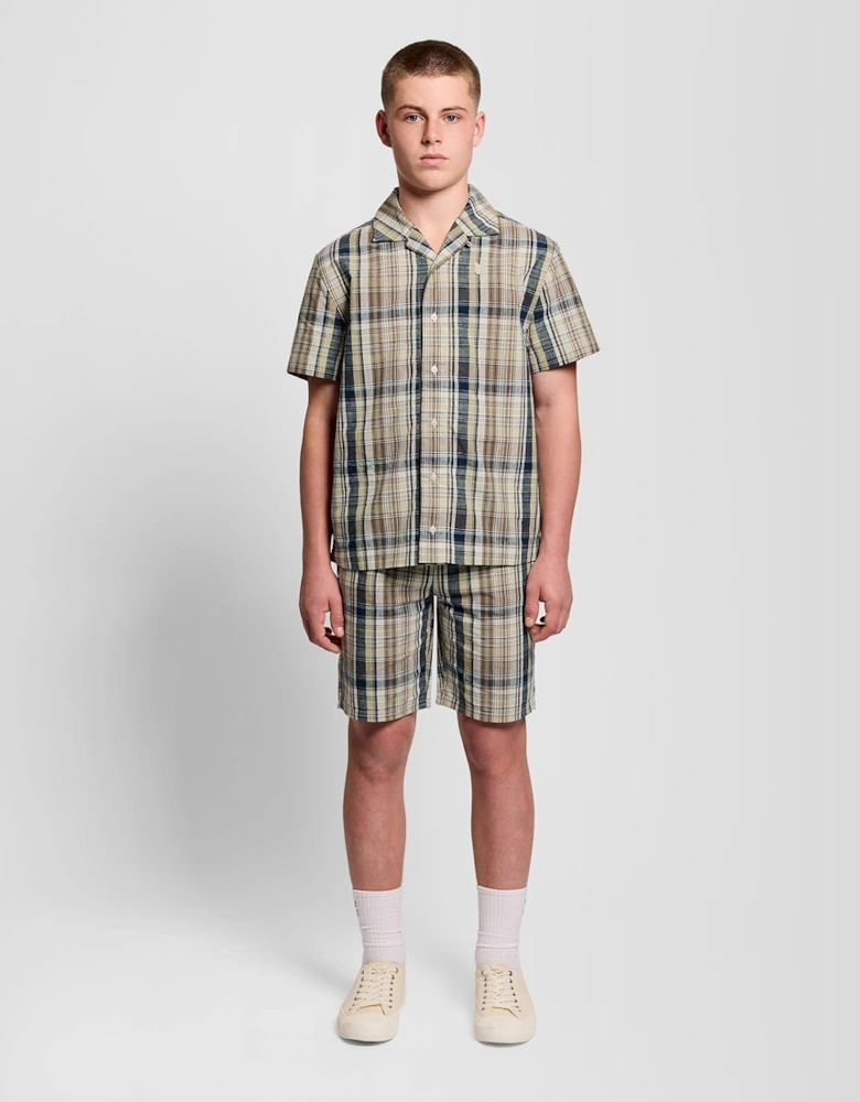 Linen Blend Check Shorts