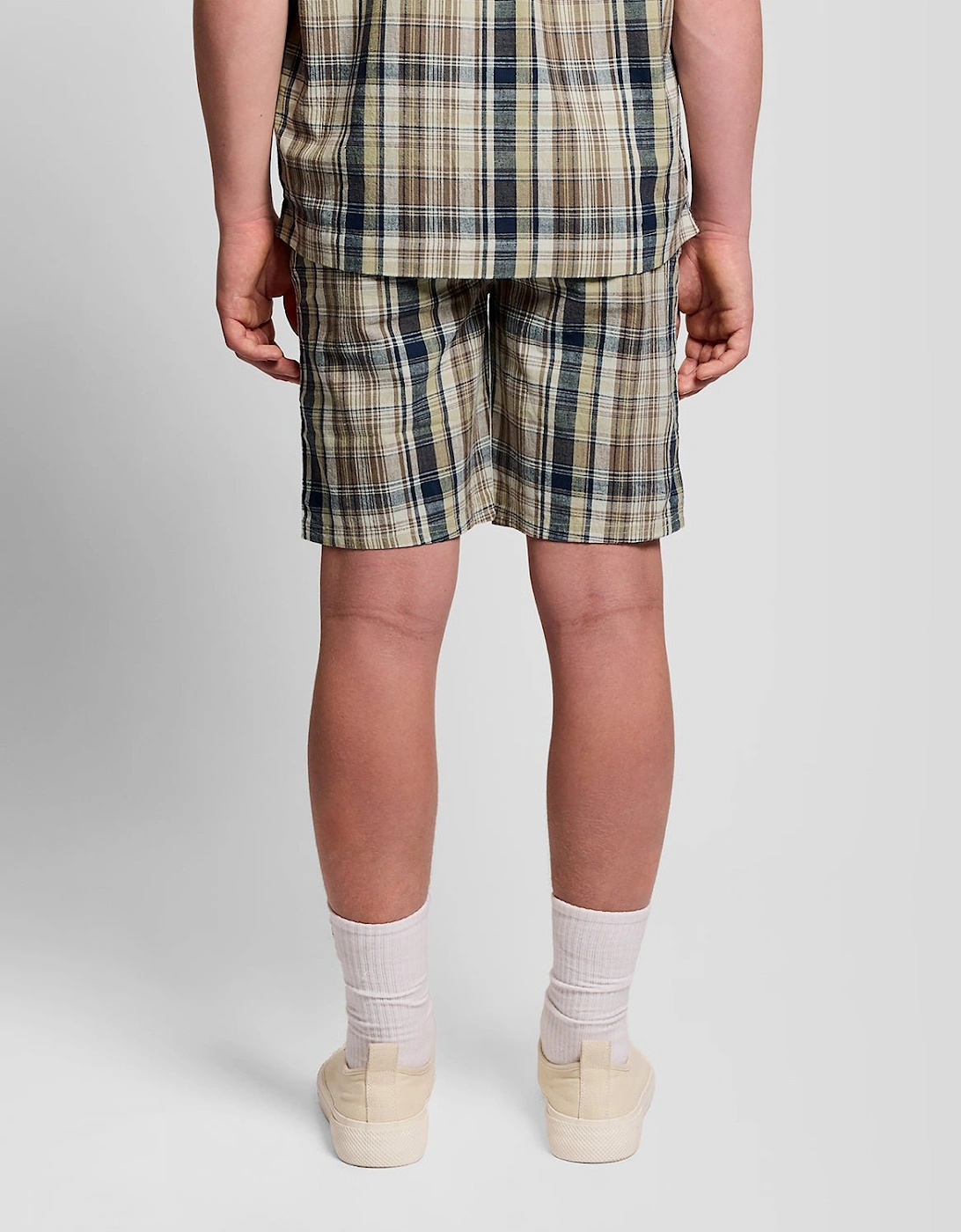 Linen Blend Check Shorts