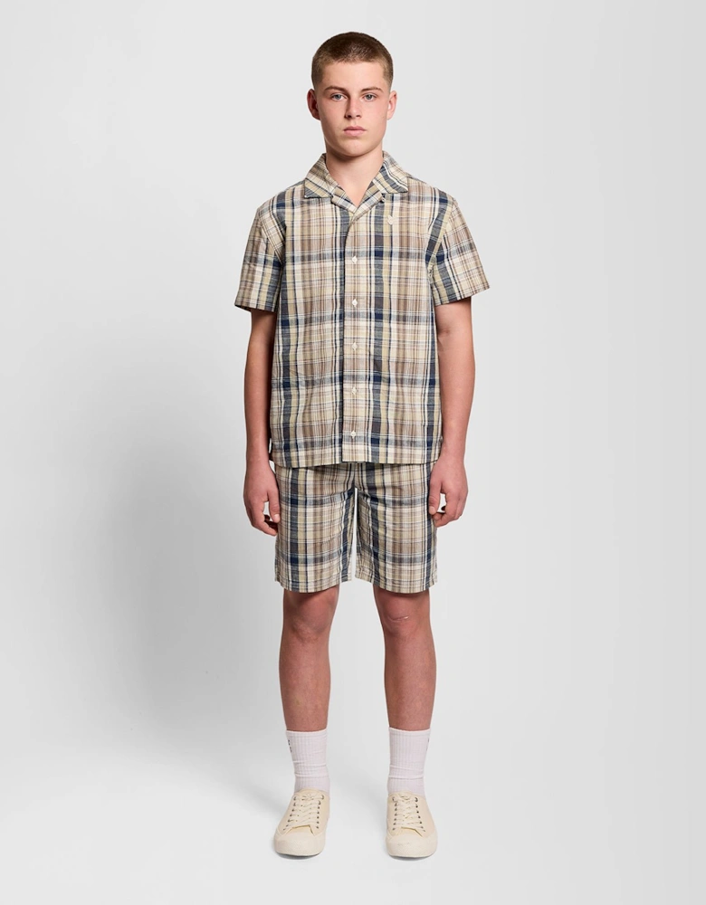 Short Sleeve Check Linen Blend Shirt