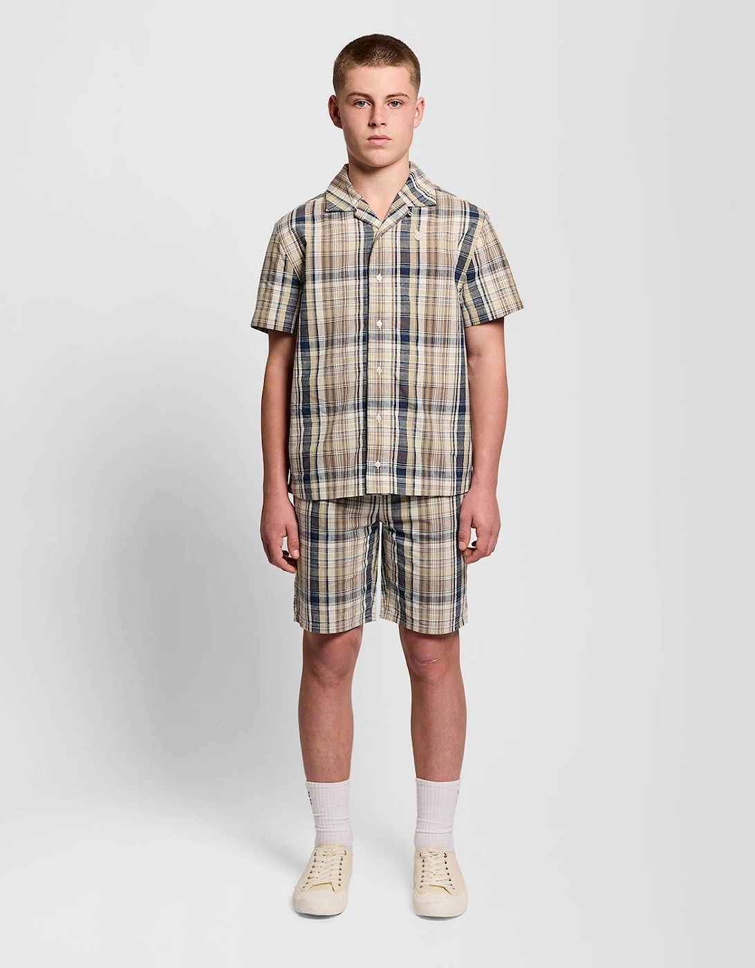 Short Sleeve Check Linen Blend Shirt