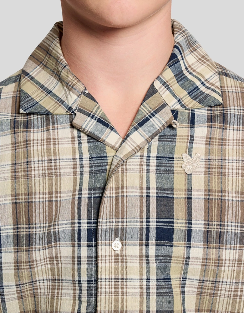 Short Sleeve Check Linen Blend Shirt