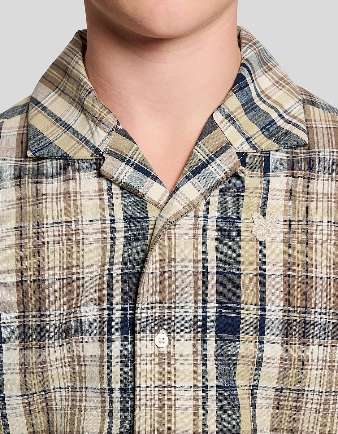 Short Sleeve Check Linen Blend Shirt