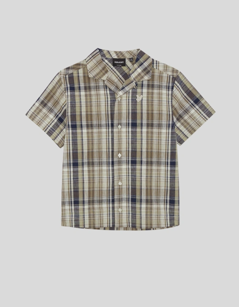 Short Sleeve Check Linen Blend Shirt