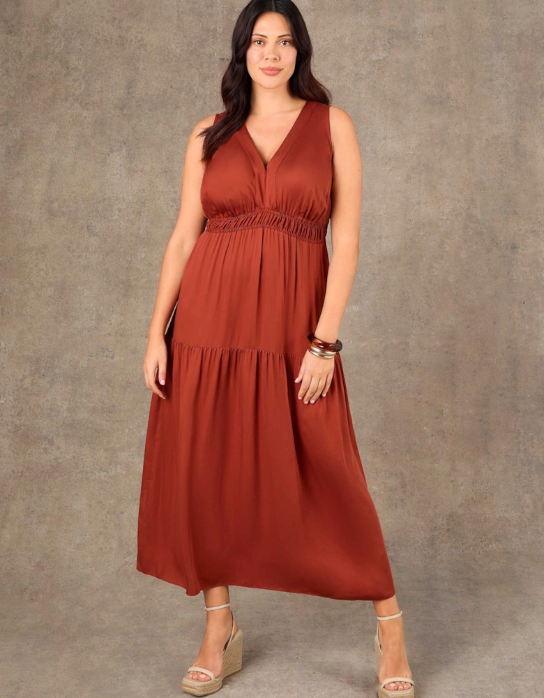 Terracotta Tiered Sleveless Maxi Dress