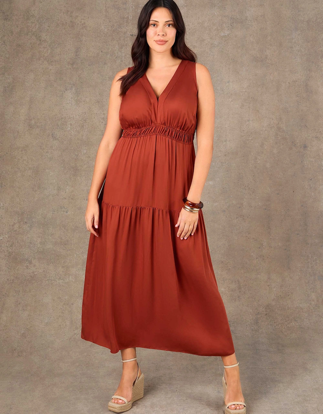 Terracotta Tiered Sleveless Maxi Dress