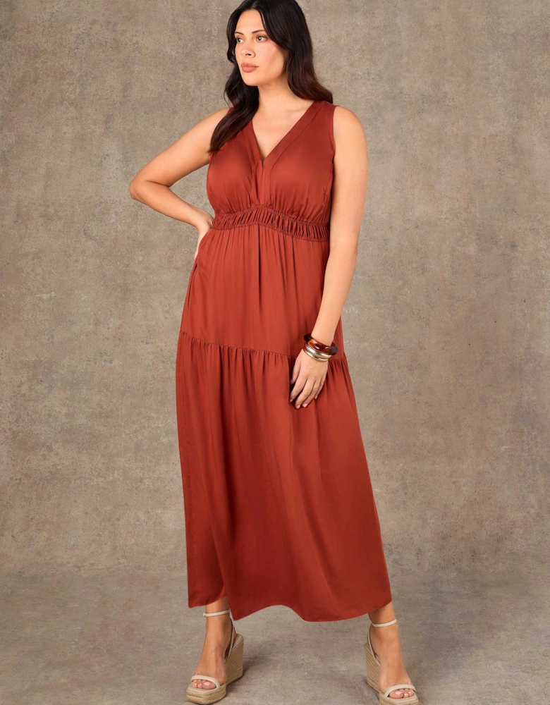 Terracotta Tiered Sleveless Maxi Dress