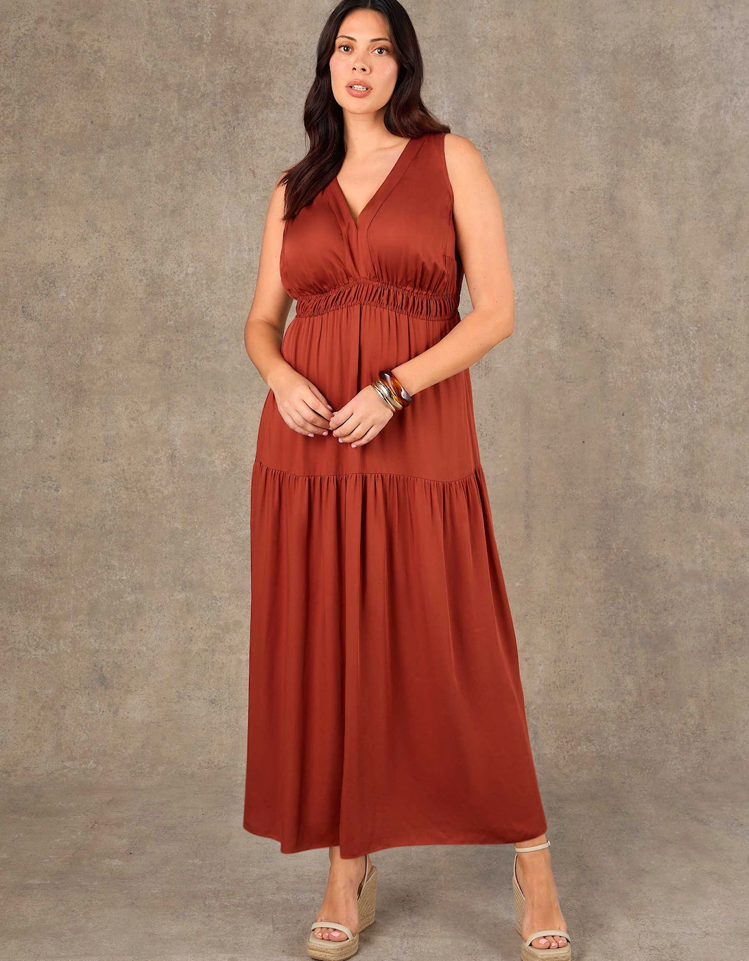 Terracotta Tiered Sleveless Maxi Dress