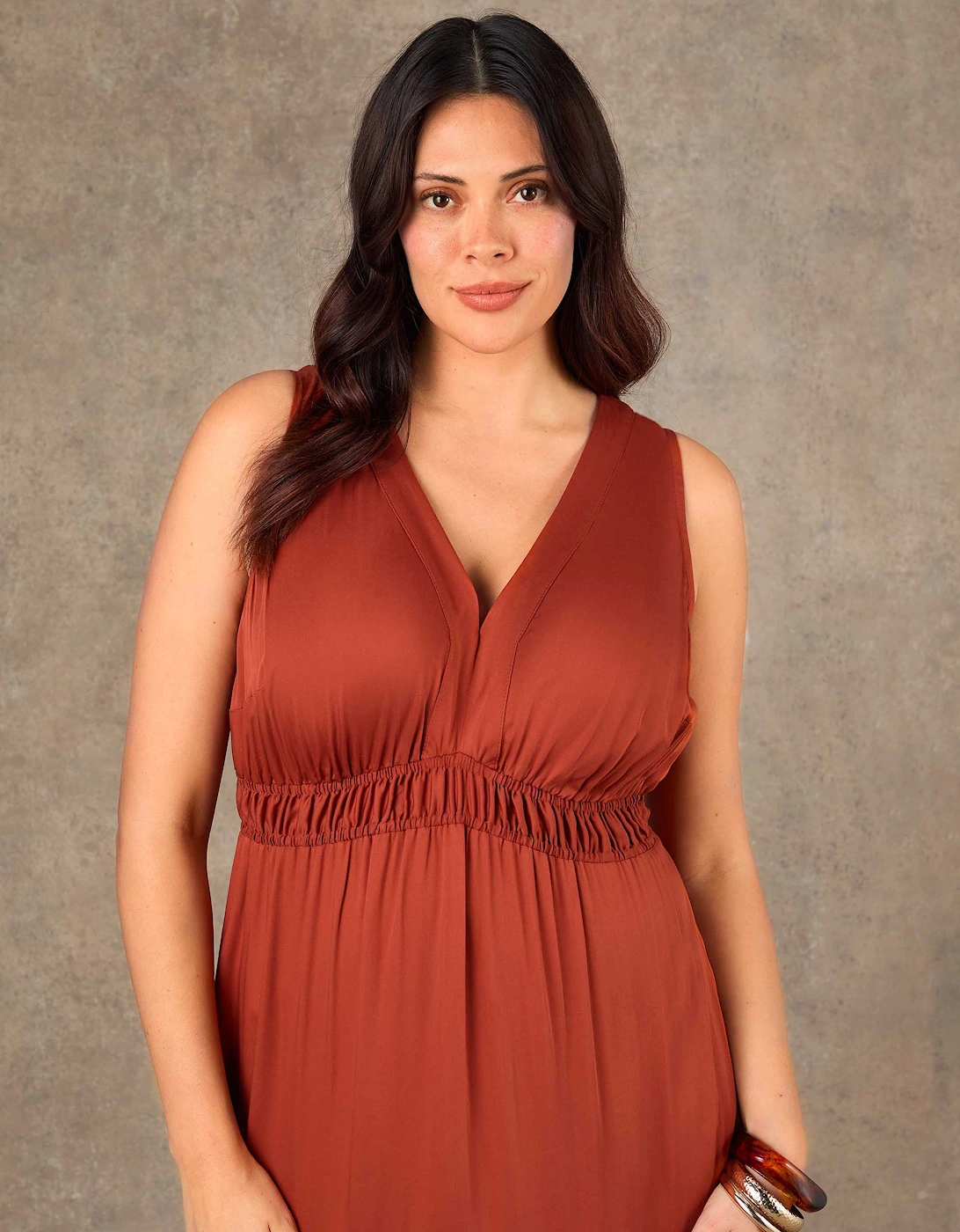 Terracotta Tiered Sleveless Maxi Dress