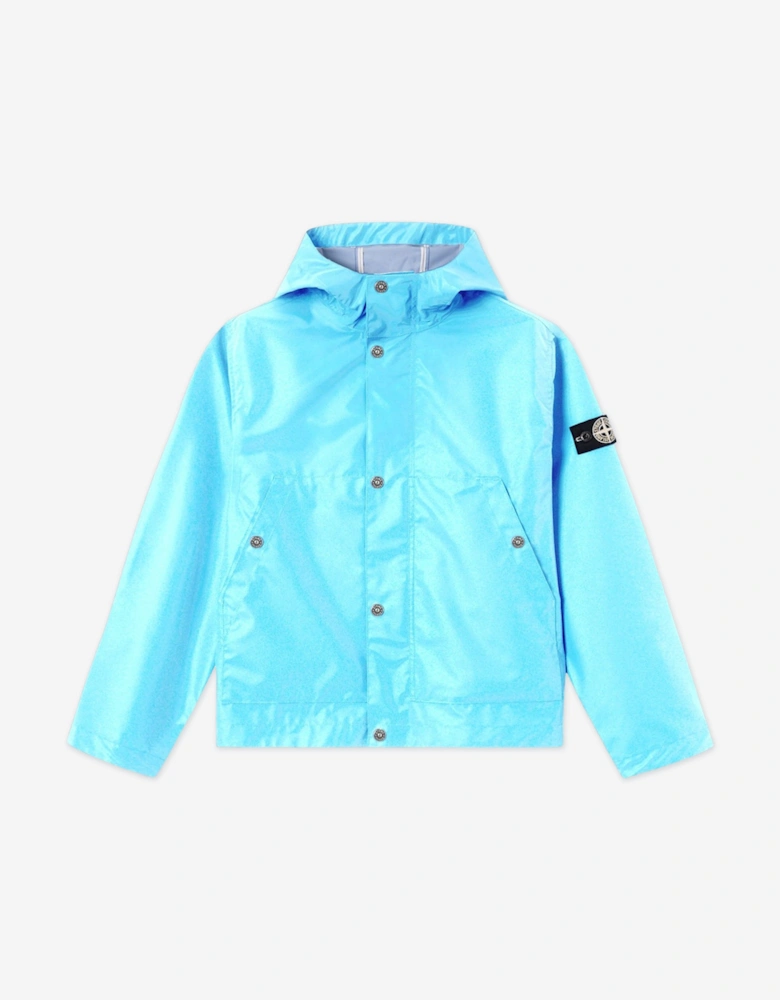 Stone Island Boys Plated Reflective Wind Resistant Hooded Jacket in Blue