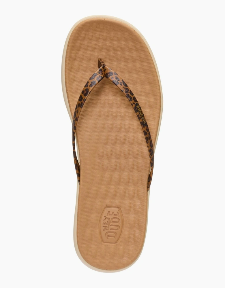 HEYDUDE Maui Breeze Polyurethane Women's Tan Leopard Flip Flops