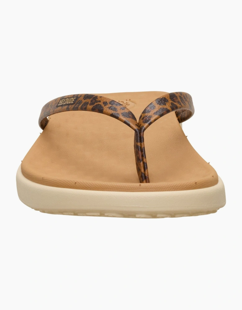 HEYDUDE Maui Breeze Polyurethane Women's Tan Leopard Flip Flops