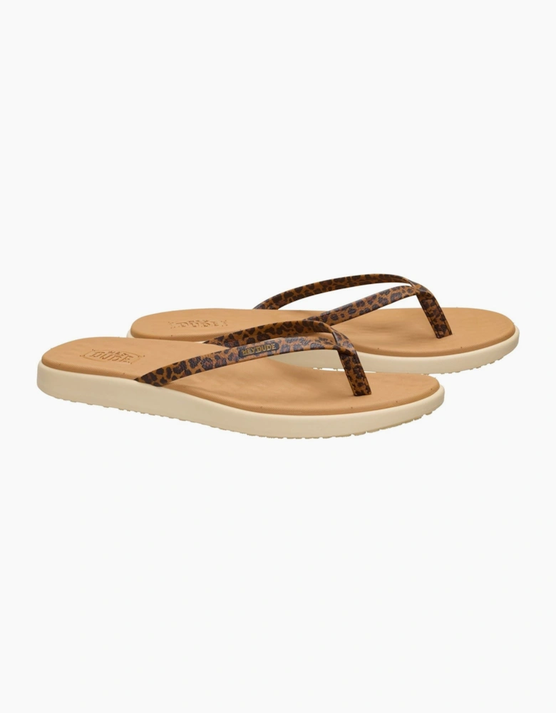 HEYDUDE Maui Breeze Polyurethane Women's Tan Leopard Flip Flops