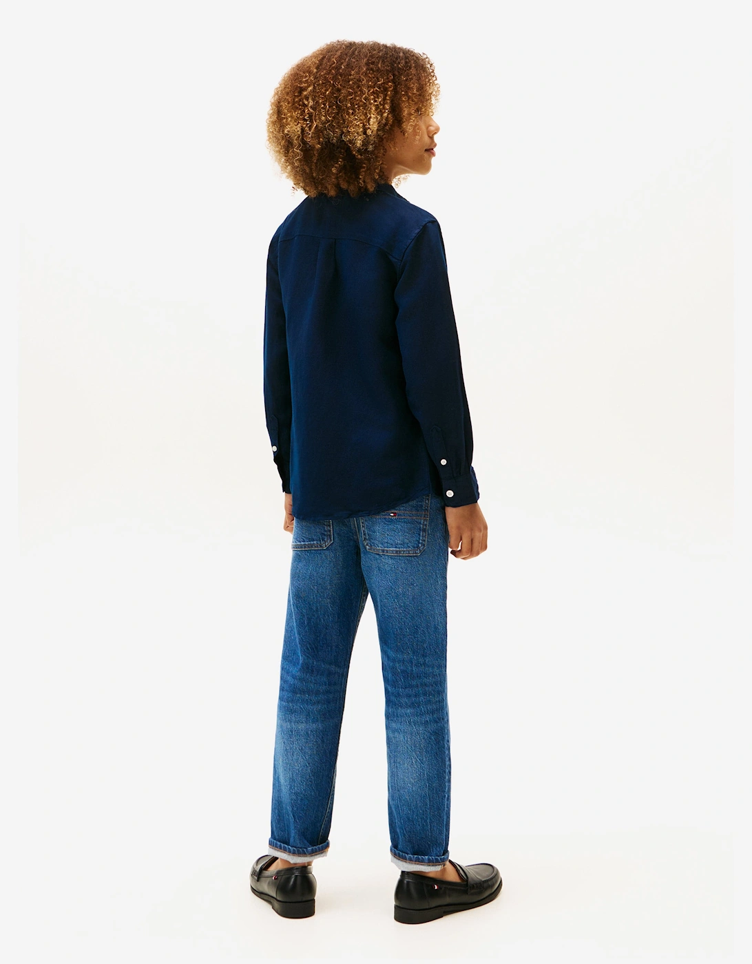 Tommy Hilfiger Boys Linen Blend Relaxed Shirt in Navy