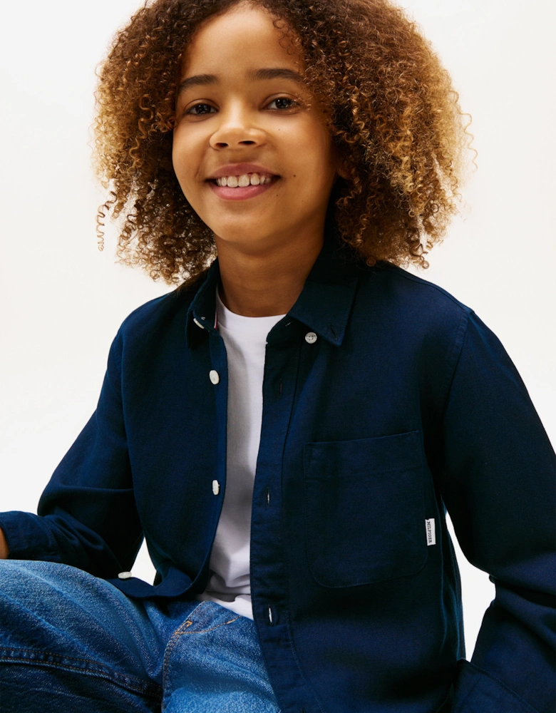 Tommy Hilfiger Boys Linen Blend Relaxed Shirt in Navy