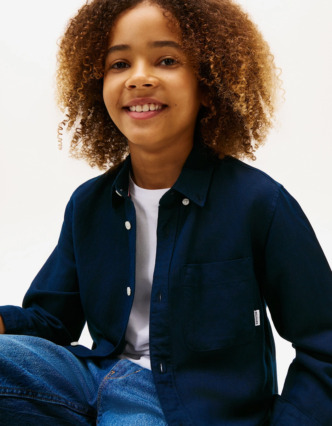 Tommy Hilfiger Boys Linen Blend Relaxed Shirt in Navy