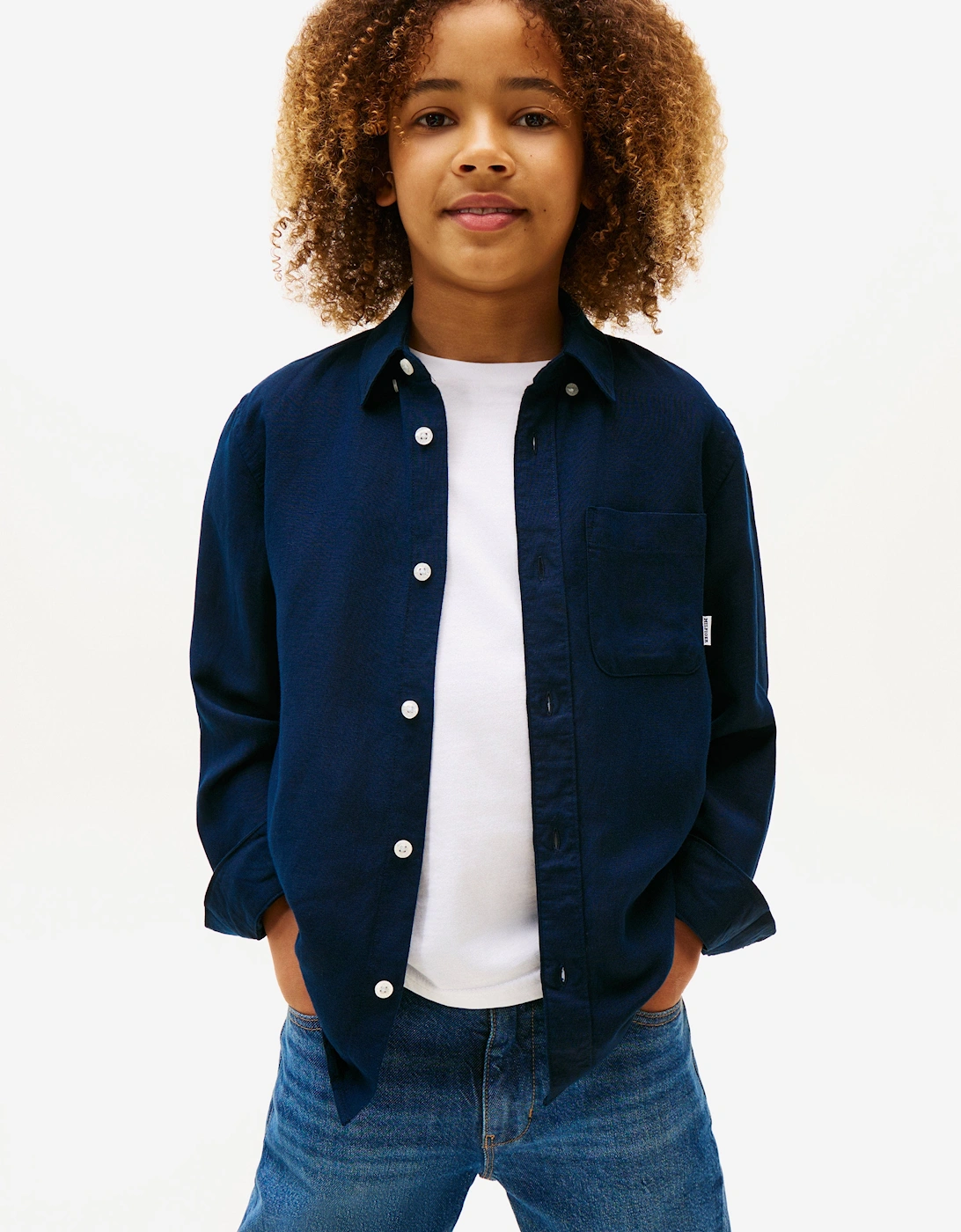 Tommy Hilfiger Boys Linen Blend Relaxed Shirt in Navy