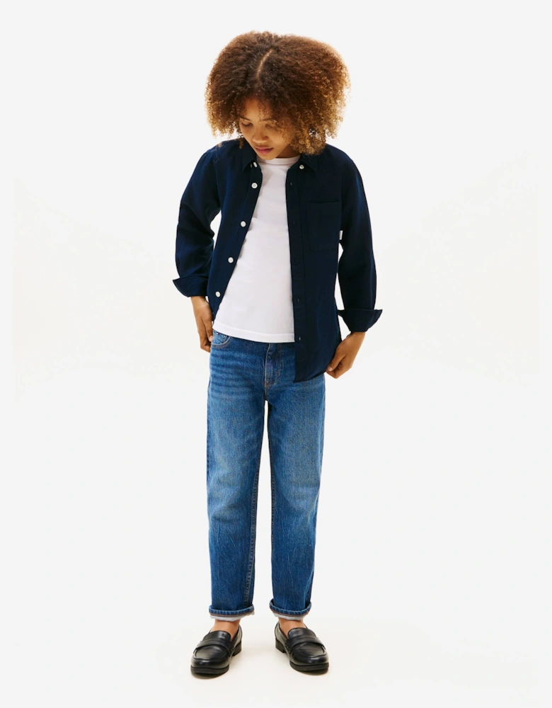 Tommy Hilfiger Boys Linen Blend Relaxed Shirt in Navy