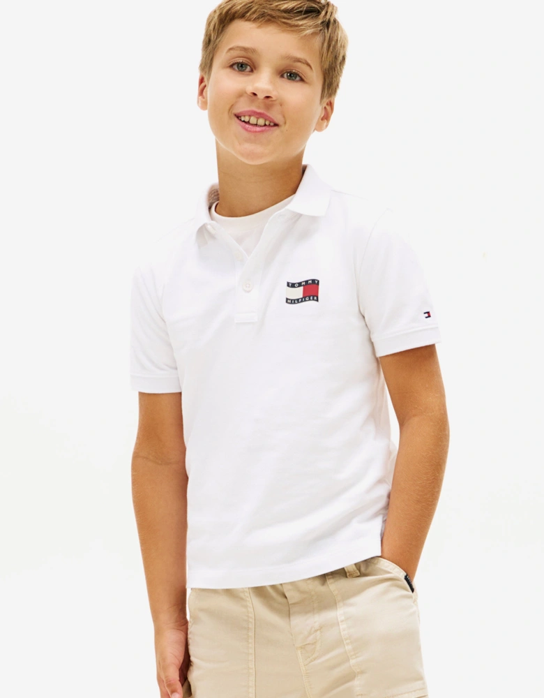Tommy Hilfiger Boys Wavy Flag Polo Shirt in White