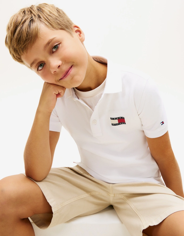Tommy Hilfiger Boys Wavy Flag Polo Shirt in White