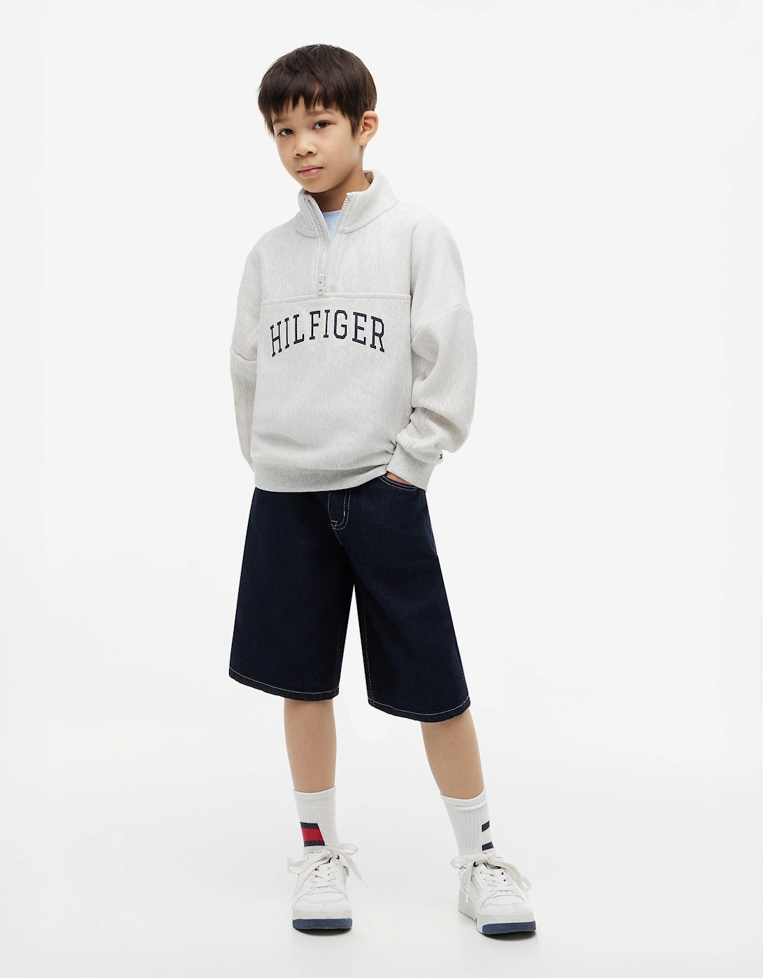 Tommy Hilfiger Boys Varsity Half Zip Sweatshirt in Grey