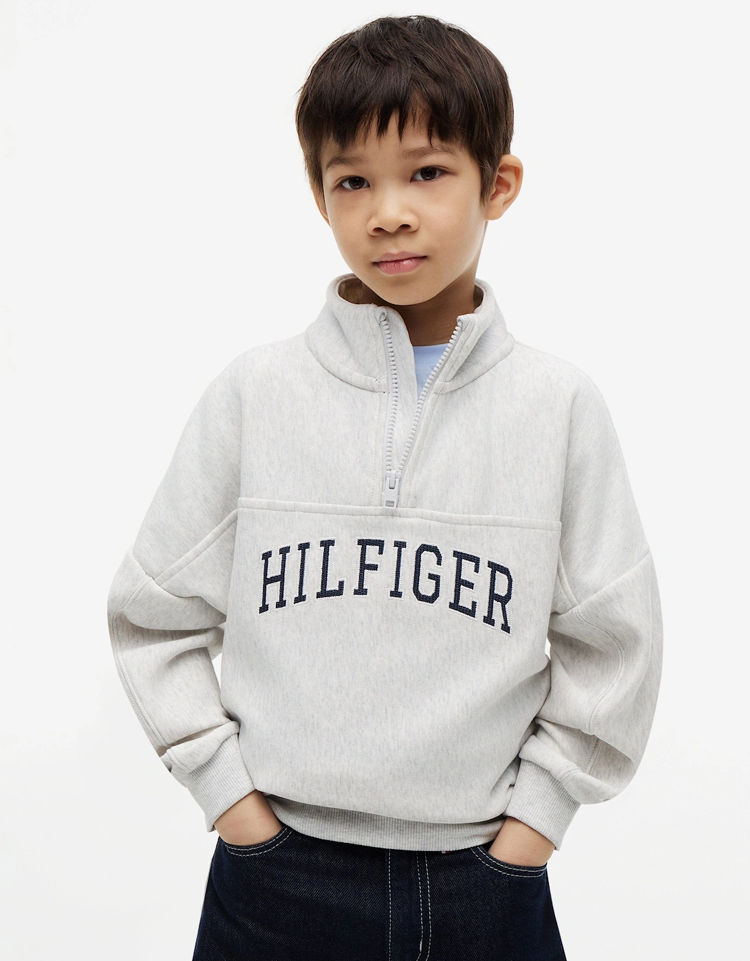 Tommy Hilfiger Boys Varsity Half Zip Sweatshirt in Grey