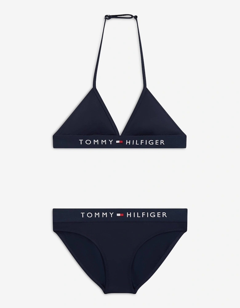 Tommy Hilfiger Girls Logo Triangle Bikini in Navy