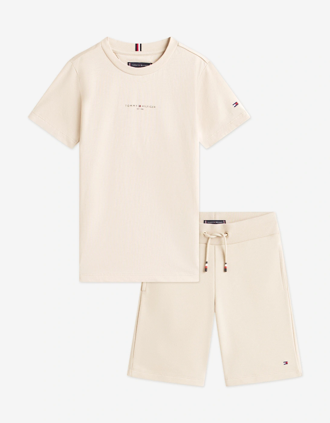 Tommy Hilfiger Boys Cream Essential Short Set In Beige  2 Years Size 2 Yrs Kids