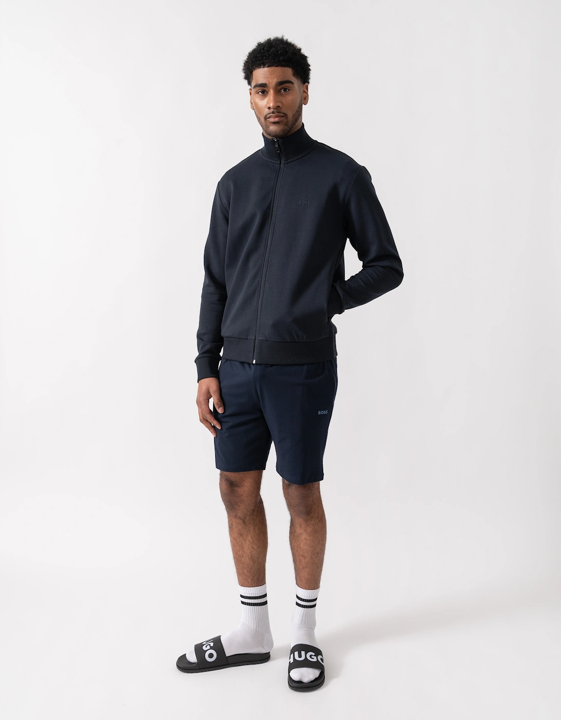 BOSS Green Skaz Mens Full Zip Funnel Neck Sweatshirt - Dark Blue 402