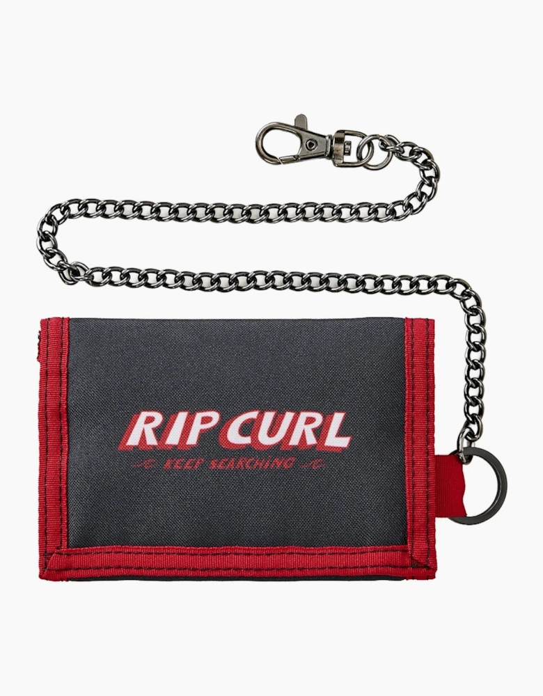 Rip Curl Chain Surf Key Chain Tri-Fold Cash Card Purse Wallet - Black/Red