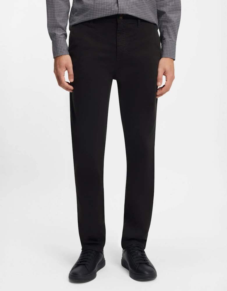 BOSS Orange Mens Tapered-Fit Chinos in Stretch-Cotton Satin - Black 001