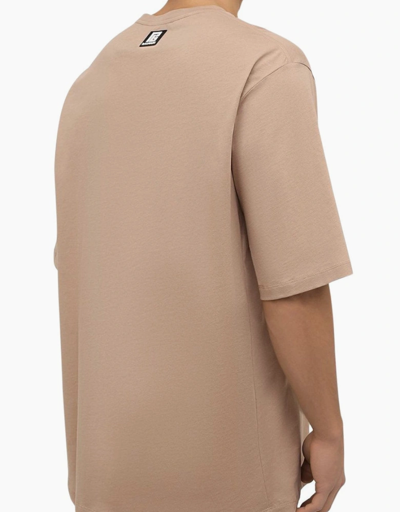 Men's Sand Balmain Logo Printed Oversize T-Shirt