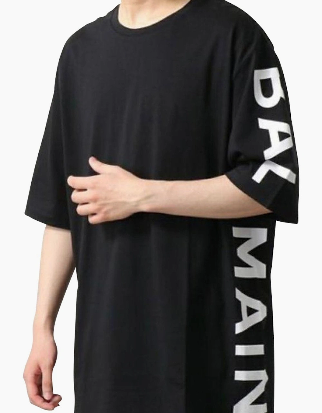 Men's Black Balmain Logo Printed Oversize T-Shirt