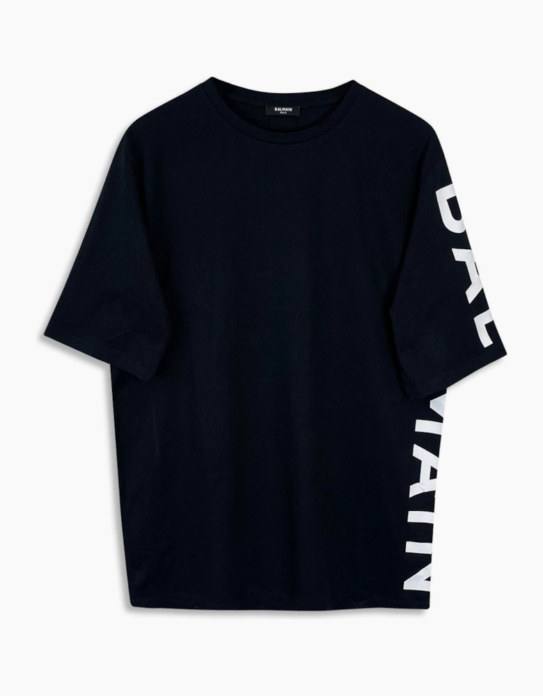 Men's Black Balmain Logo Printed Oversize T-Shirt