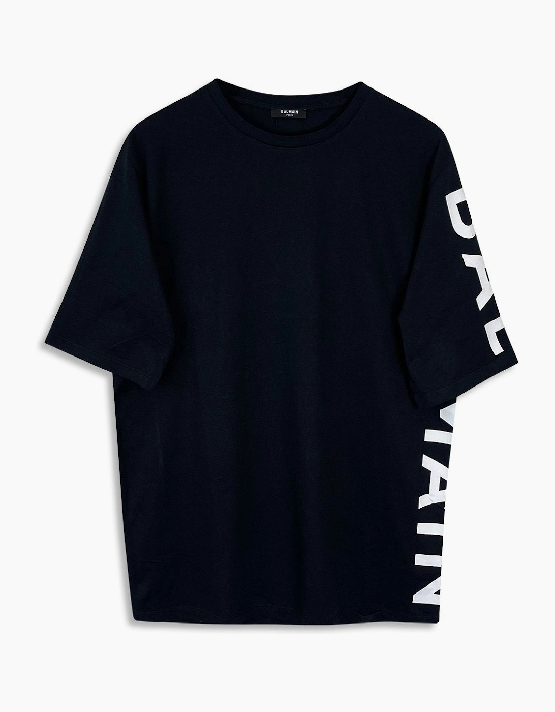 Men's Black Balmain Logo Printed Oversize T-Shirt