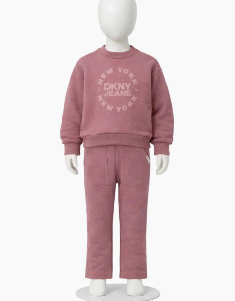 Kids Girls Purple Two Piece DKNY Tracksuit Print Design
