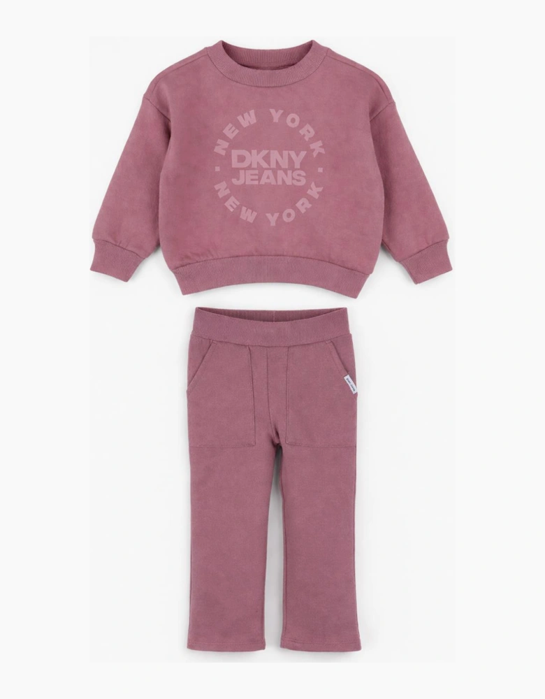 Kids Girls Purple Two Piece DKNY Tracksuit Print Design