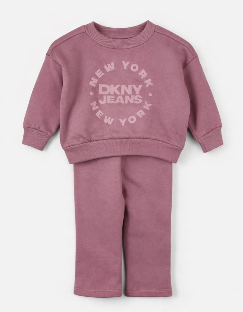 Kids Girls Purple Two Piece DKNY Tracksuit Print Design