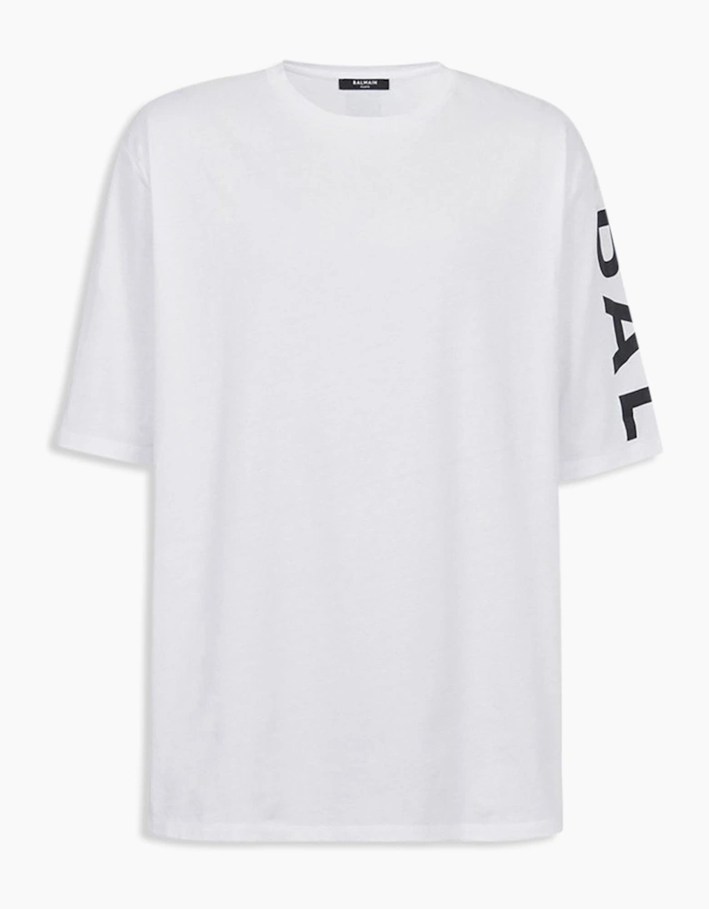 Men's White Balmain Logo Printed Oversize T-Shirt