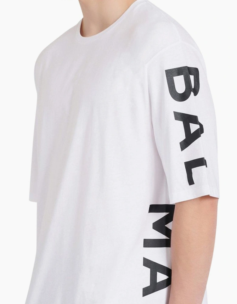 Men's White Balmain Logo Printed Oversize T-Shirt