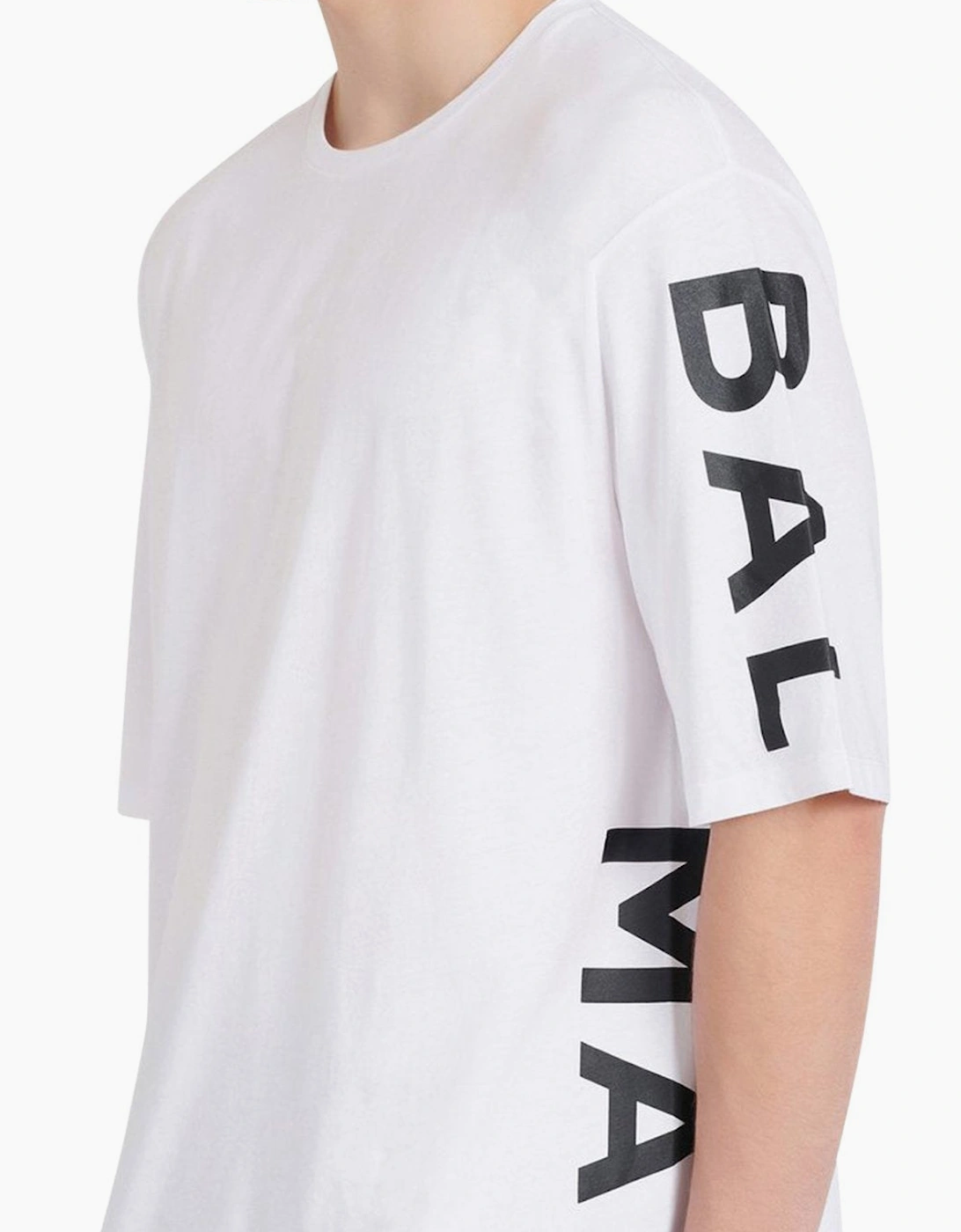 Men's White Balmain Logo Printed Oversize T-Shirt