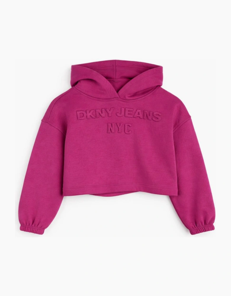 Kids Pink Cropped Two Piece DKNY Hooded Tracksuit Embossed Print