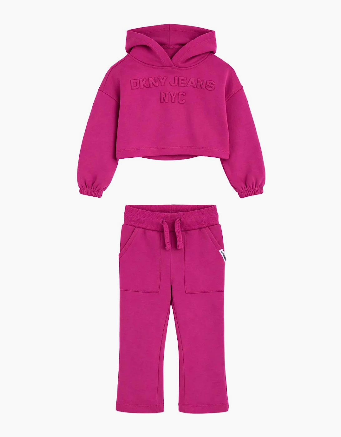 Kids Pink Cropped Two Piece DKNY Hooded Tracksuit Embossed Print, 6 of 5