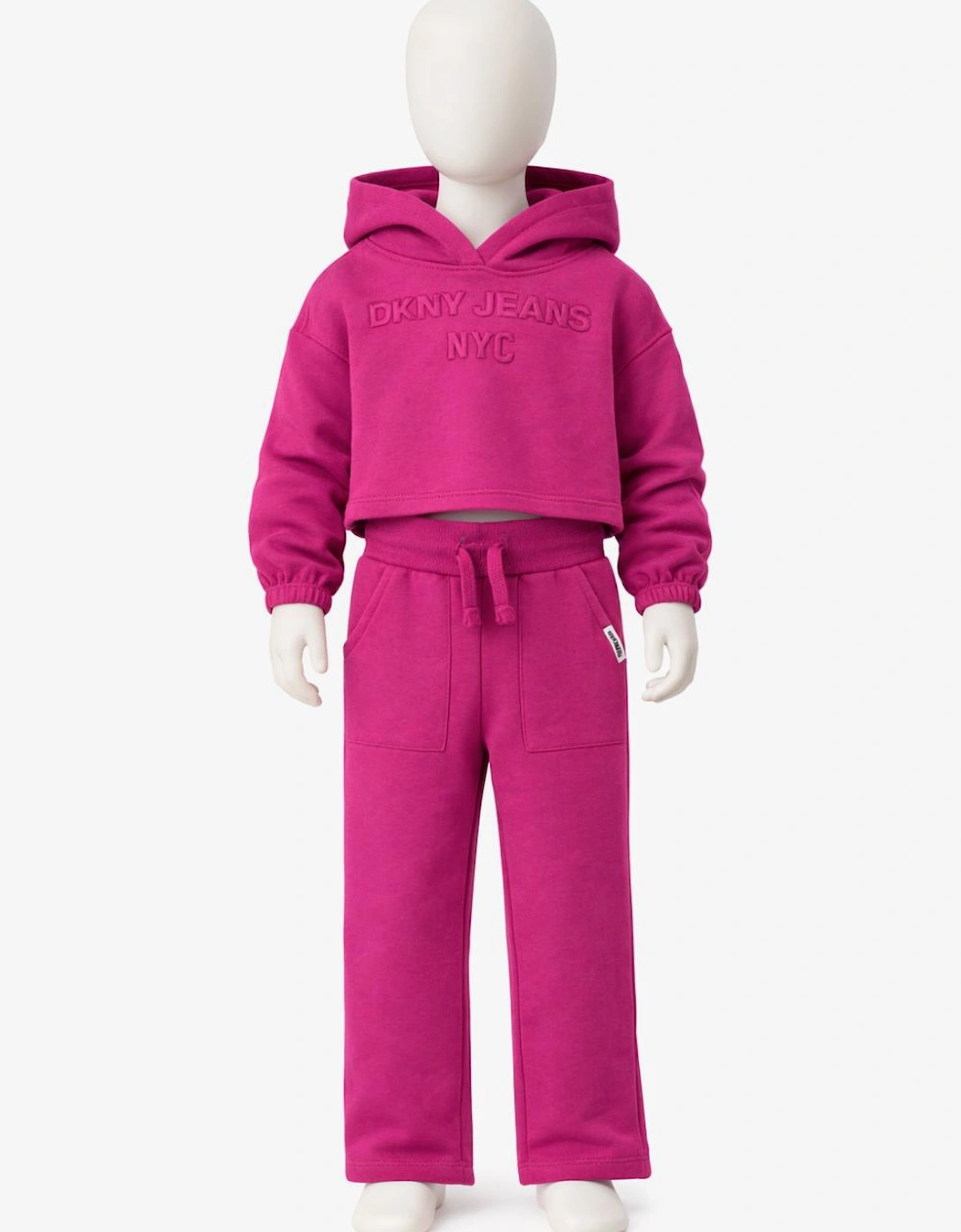 Kids Pink Cropped Two Piece DKNY Hooded Tracksuit Embossed Print