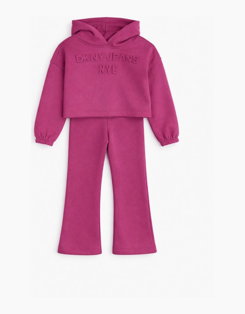 Kids Pink Cropped Two Piece DKNY Hooded Tracksuit Embossed Print