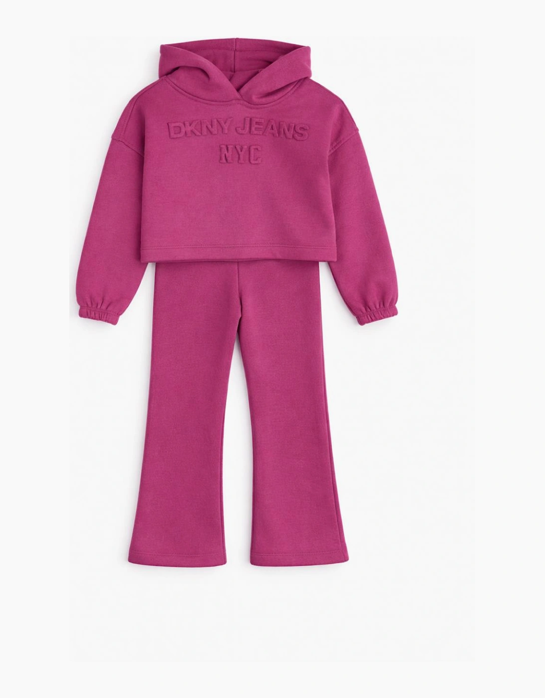 Kids Pink Cropped Two Piece DKNY Hooded Tracksuit Embossed Print